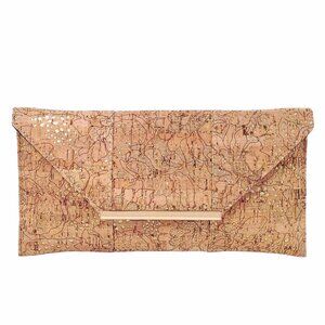 8764 Unique Pattern Laser Cut Cork Envelope Clutch with Detachable Chain